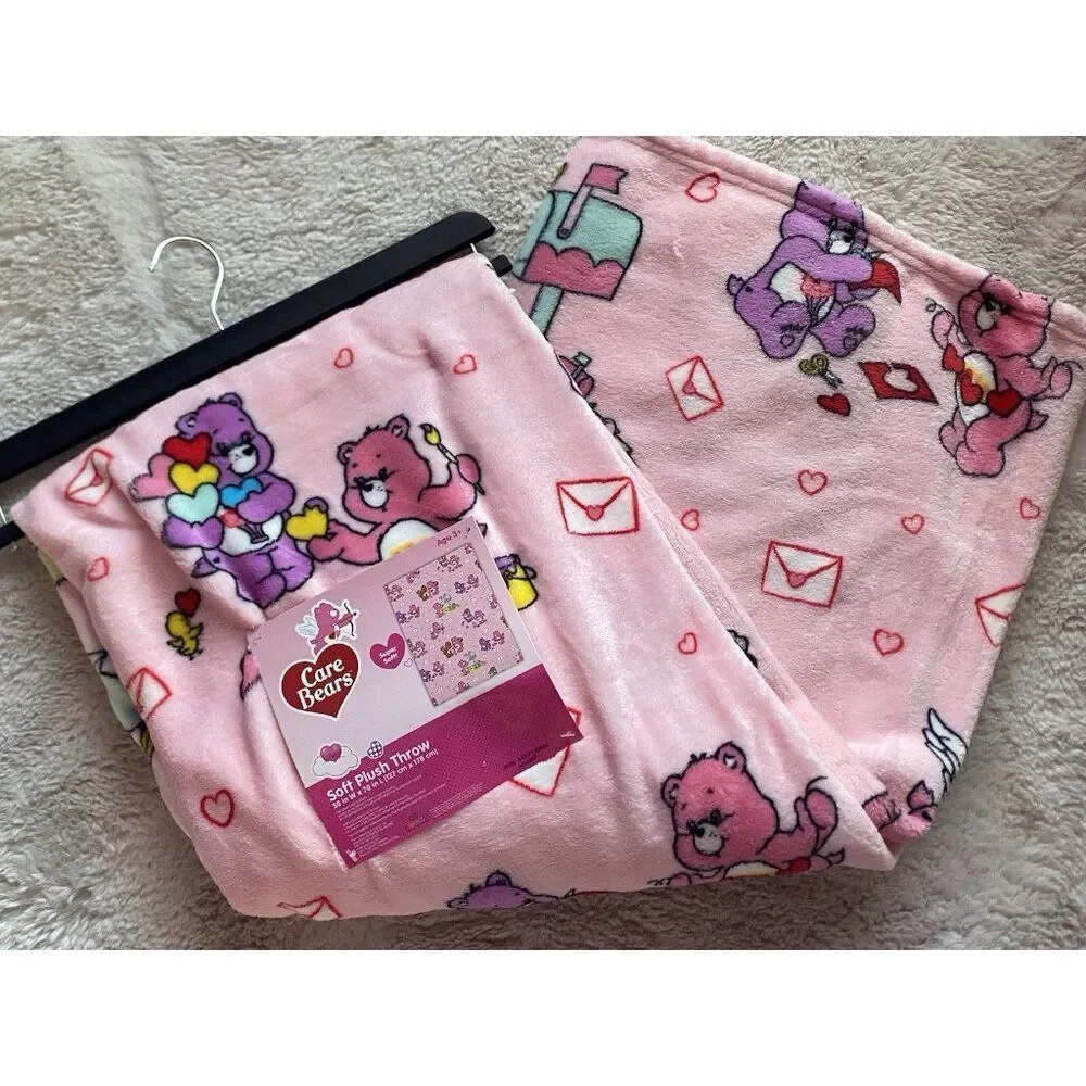 Care Bears Love A Lot Bear Throw Blanket 50 X 70”‎ Valentines Love Letters NEW
